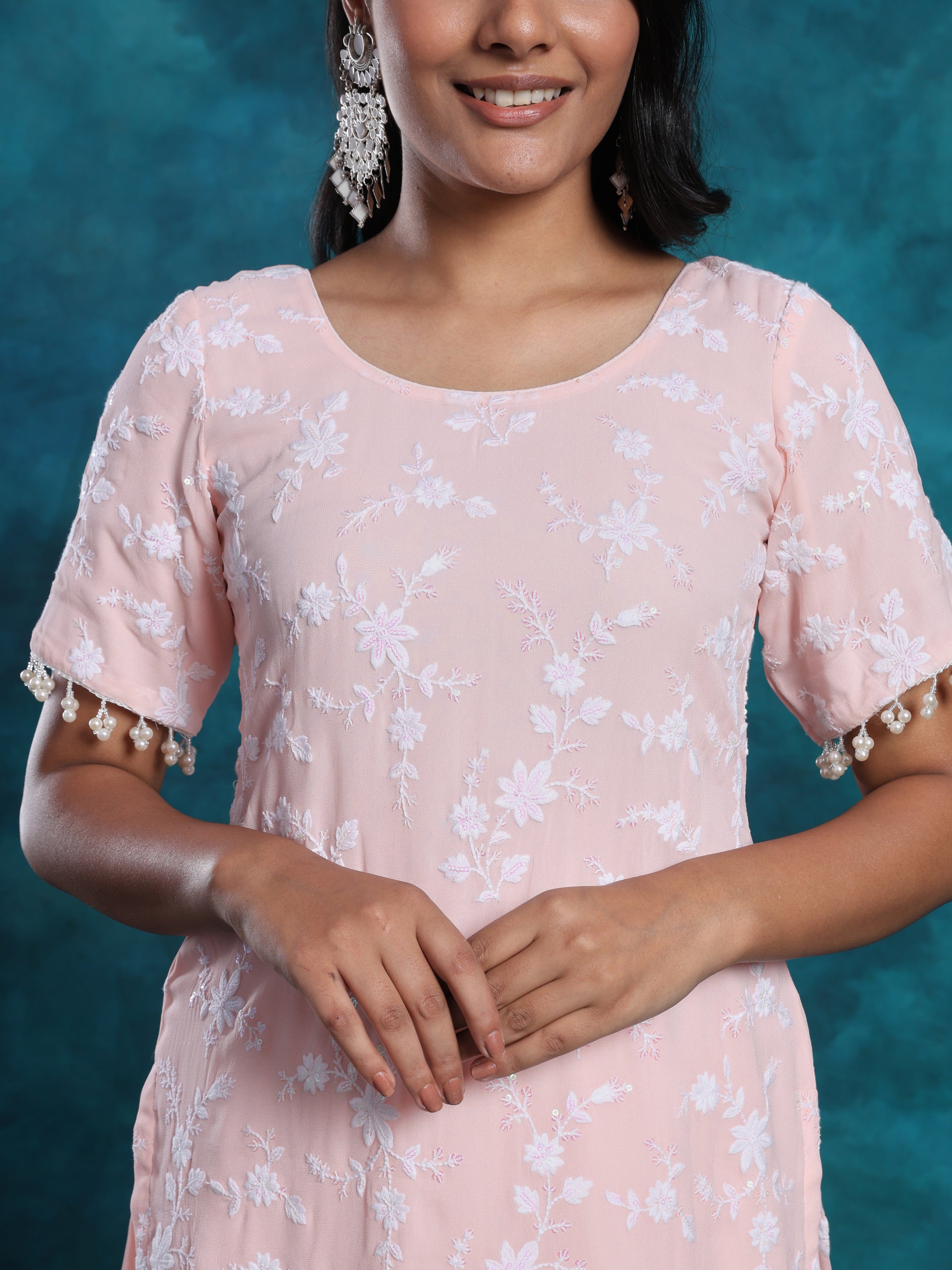 Pink Embroidered Sequin Gharara Set