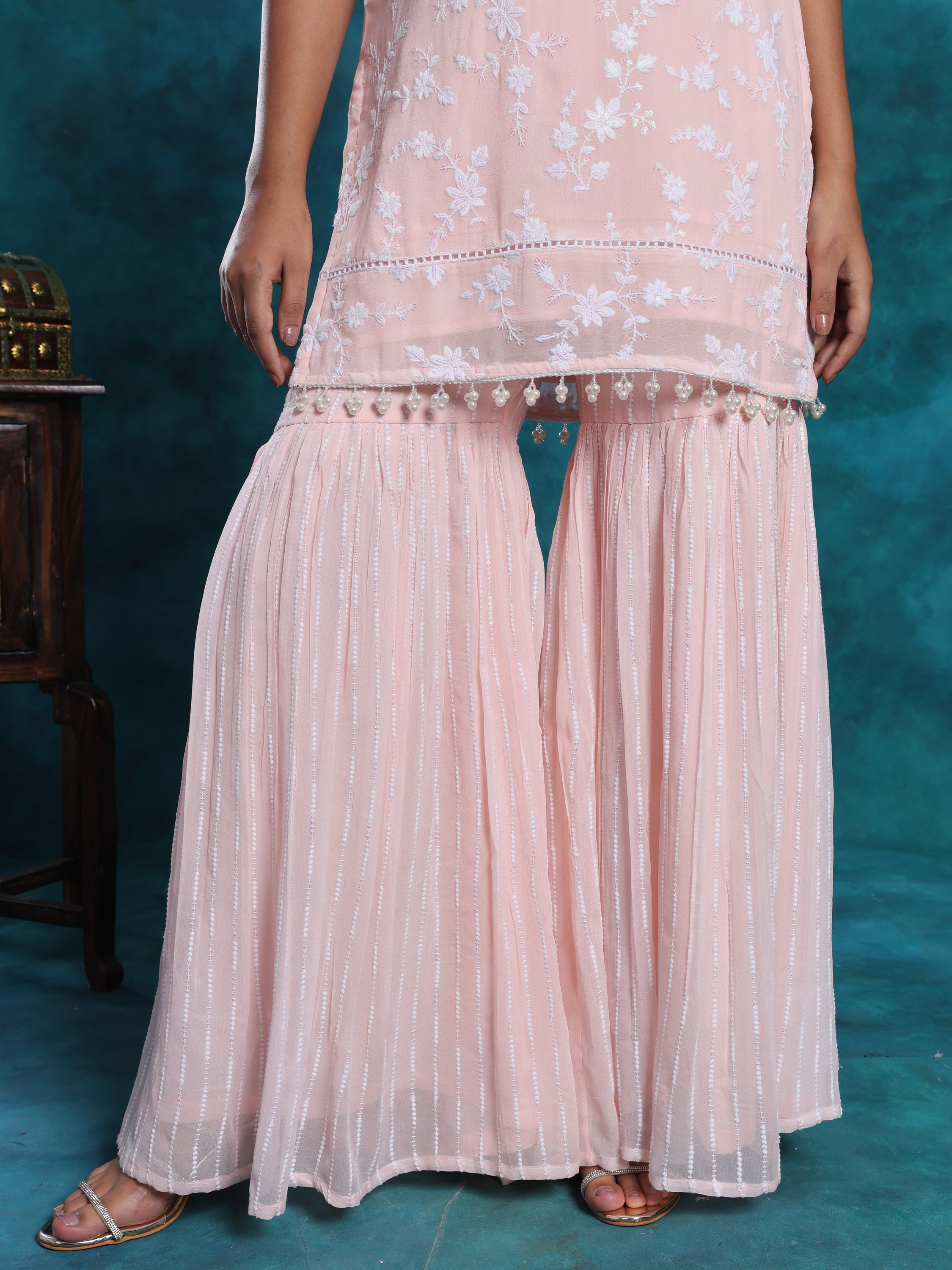 Pink Embroidered Sequin Gharara Set