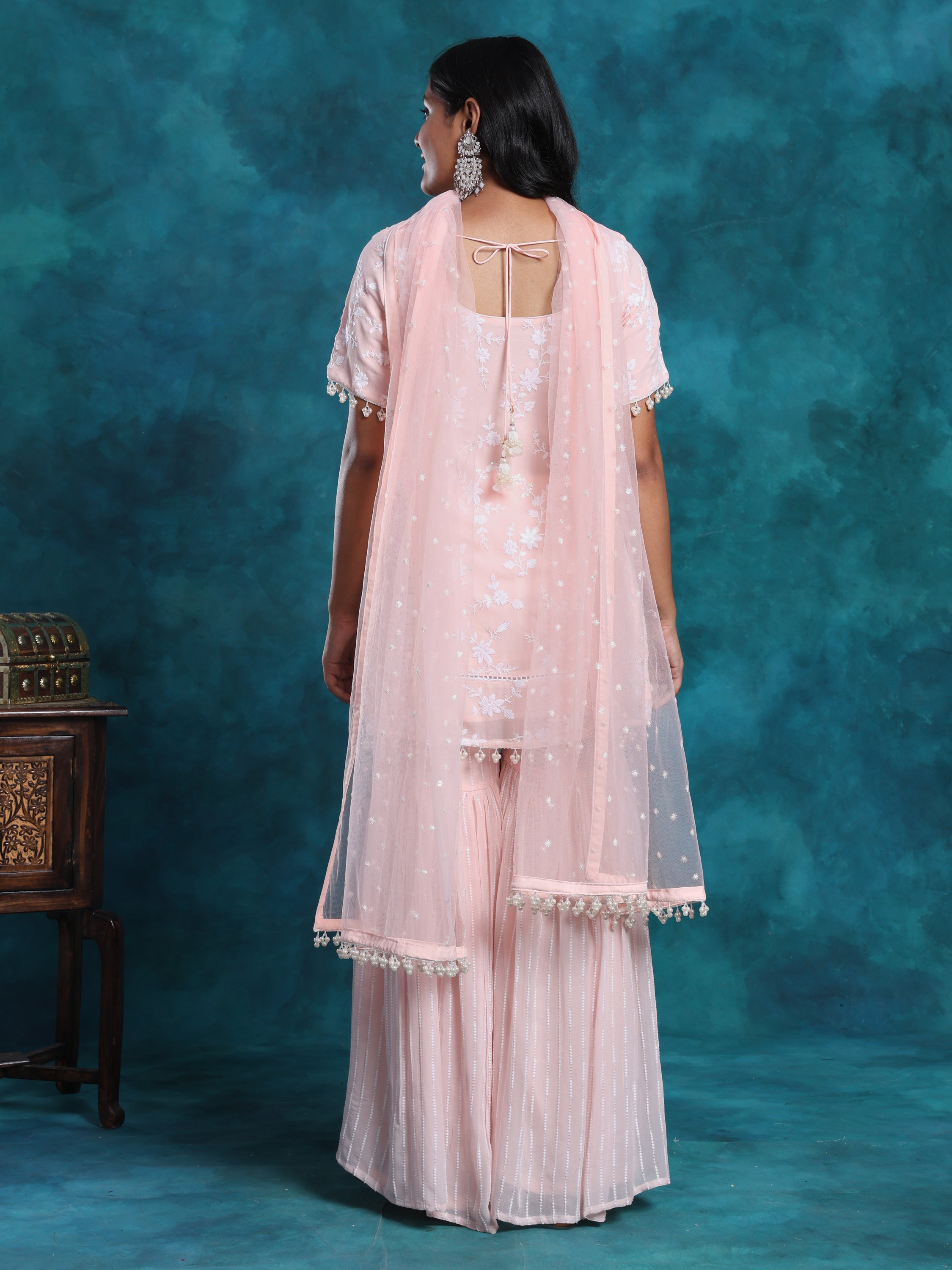 Pink Embroidered Sequin Gharara Set