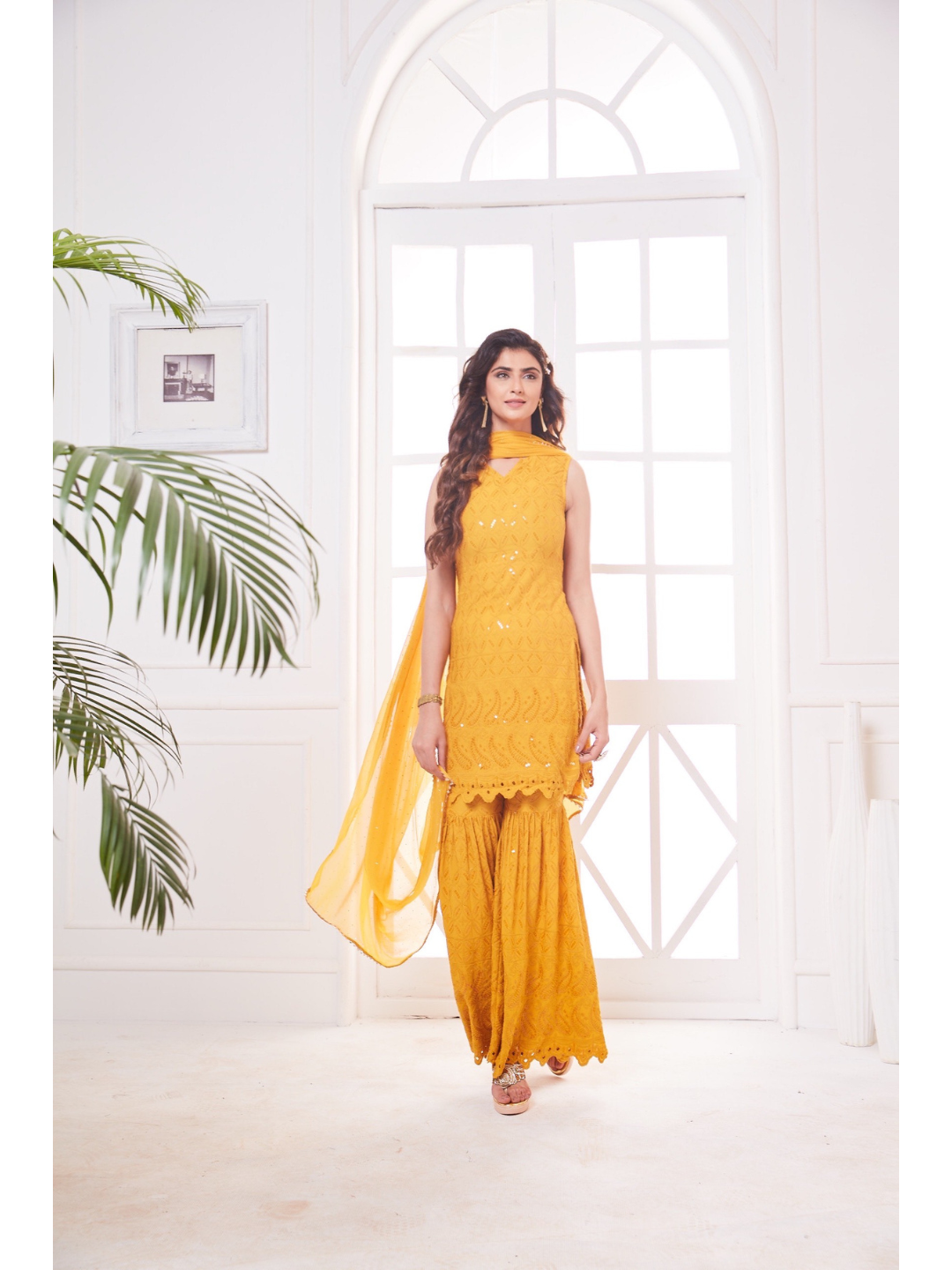 Nikita Sharma's Black Rayon Schiffly chikan Kurti embellished in sequence work with Gharara and Dupatta (3 Piece set) chikan kurti,  chikankari, lucknowi chikan, embroidery kurti, chikan, chikan kurta, lakhnavi kurti, chicken curry kurti, lucknowi chikankari kurti, lucknowi kurti with palazzo, chikan suit, chikankari kurta for women, chikankari kurta, chikankari kurta set, chikankari suit set, gharara, chikankari suits, hand crafted, lucknowi chikankari kurti, lucknowi kurti, lucknowi chikankari