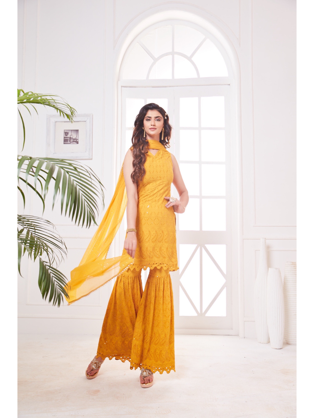 Nikita Sharma's Black Rayon Schiffly chikan Kurti embellished in sequence work with Gharara and Dupatta (3 Piece set) chikan kurti,  chikankari, lucknowi chikan, embroidery kurti, chikan, chikan kurta, lakhnavi kurti, chicken curry kurti, lucknowi chikankari kurti, lucknowi kurti with palazzo, chikan suit, chikankari kurta for women, chikankari kurta, chikankari kurta set, chikankari suit set, gharara, chikankari suits, hand crafted, lucknowi chikankari kurti, lucknowi kurti, lucknowi chikankari