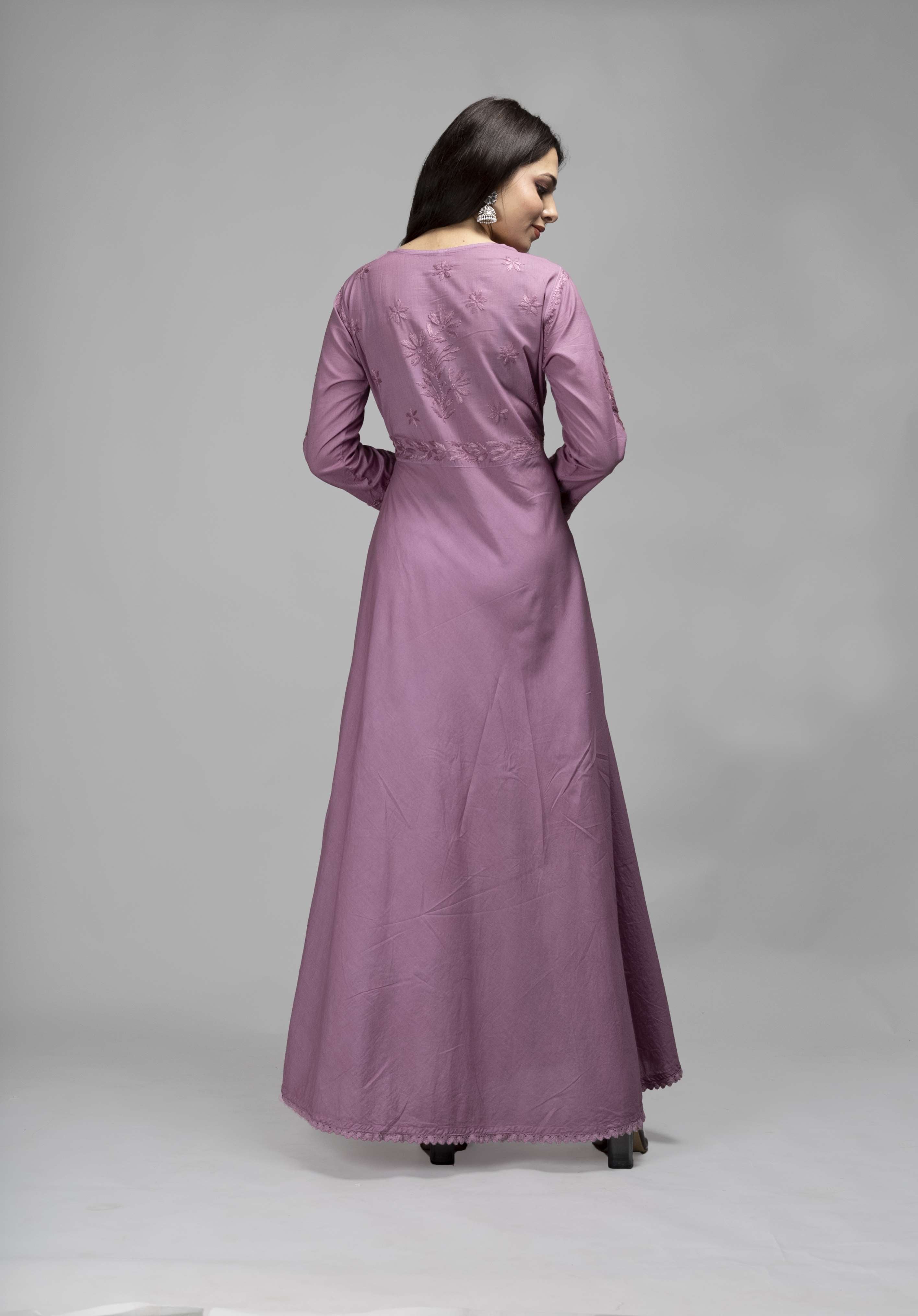 Lavender Handembroidered Chikankari Pure Cotton Gown