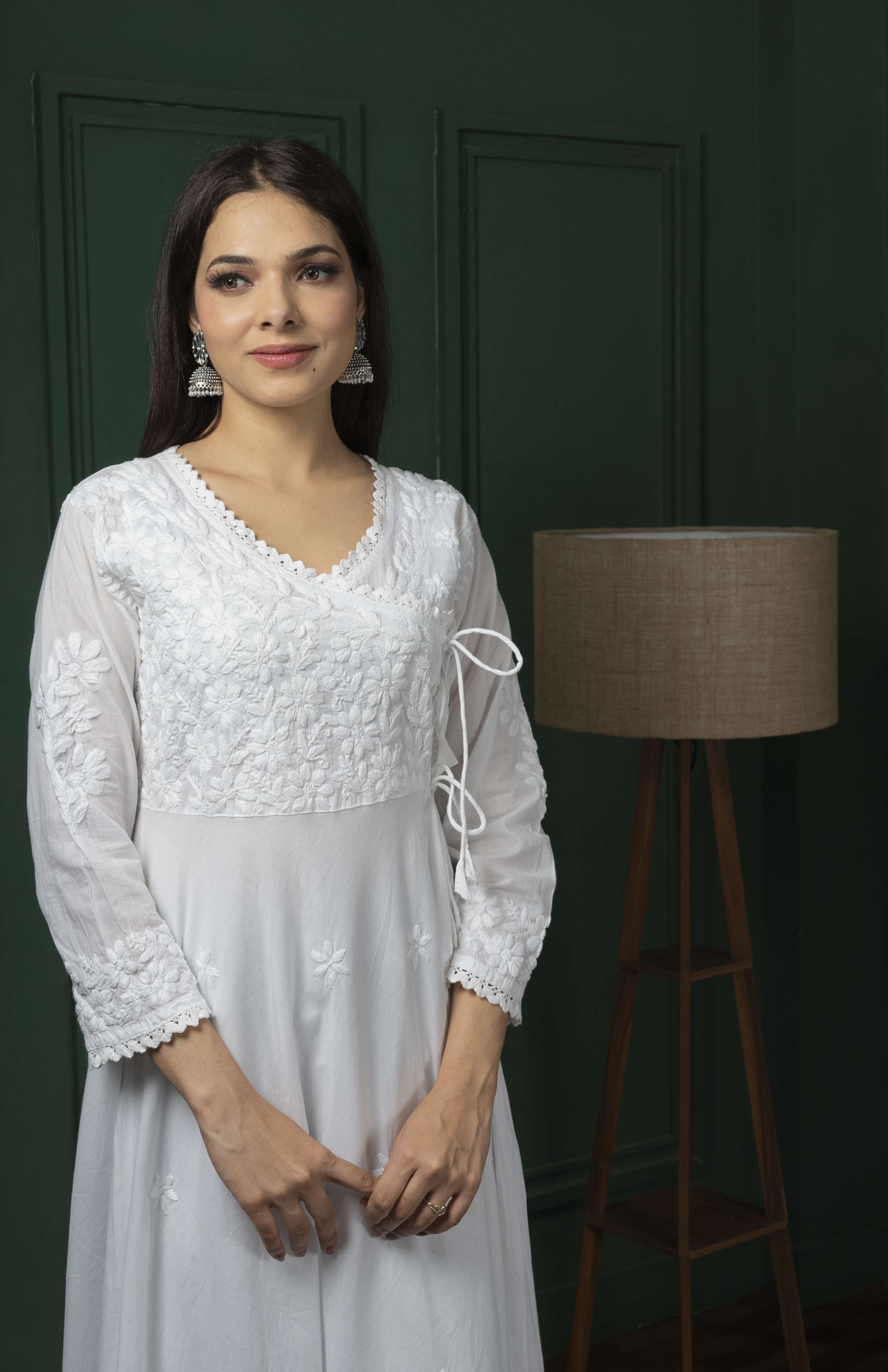 White Handembroidered Chikankari Pure Cotton Gown