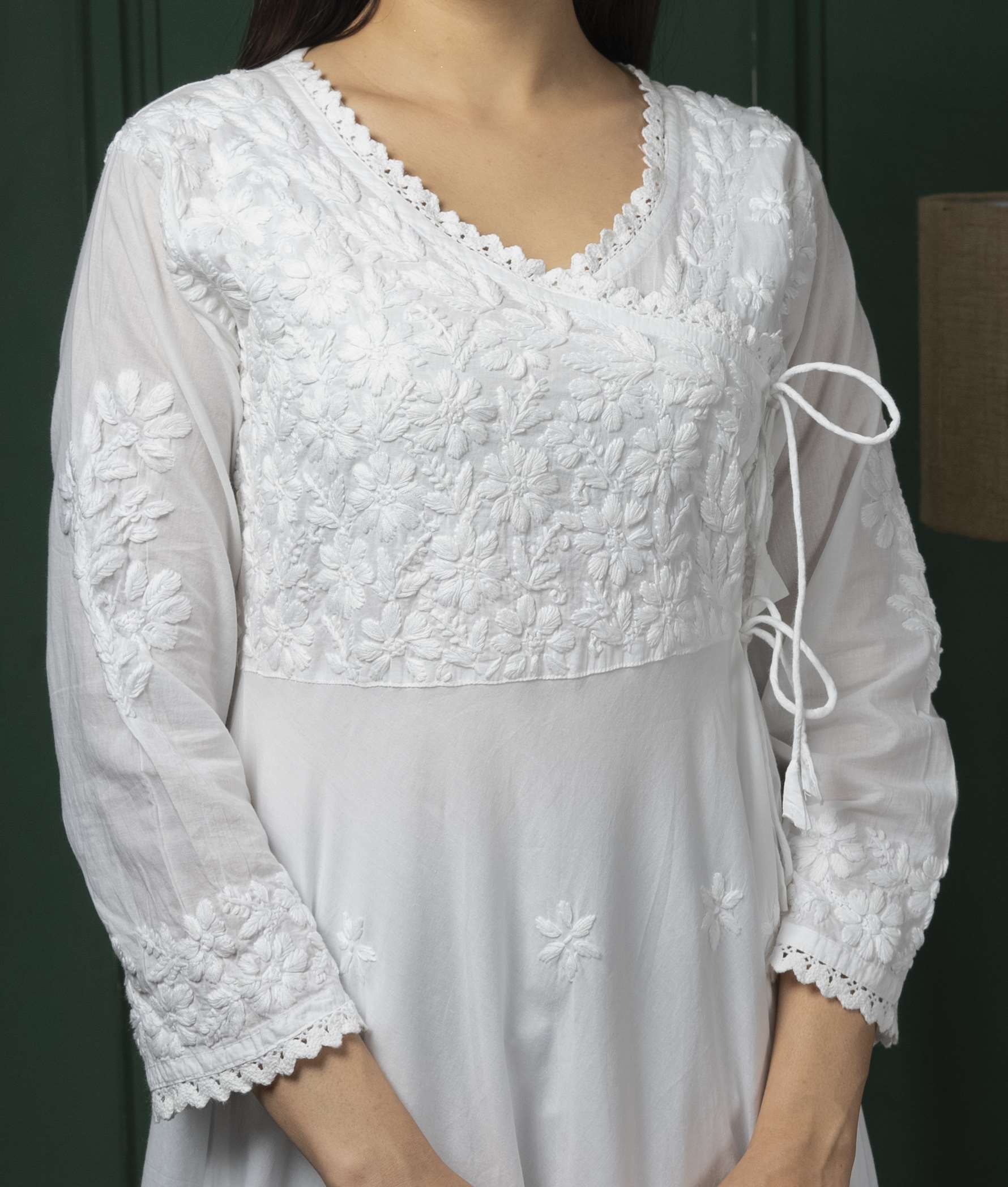 White Handembroidered Chikankari Pure Cotton Gown