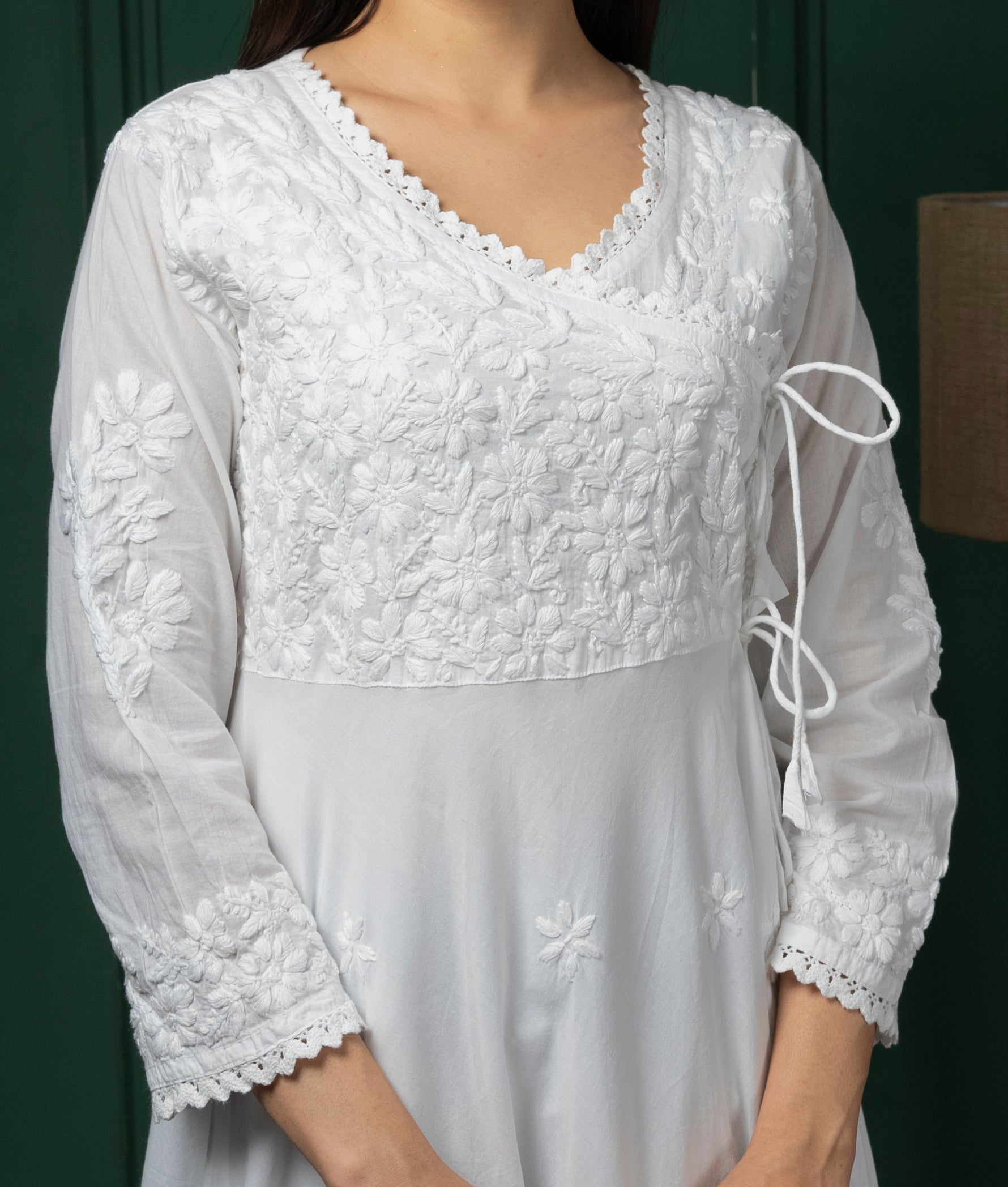 Saadgi chikankari handembroidered pure cotton  pink anarkali with pants-Option of only kurta also available