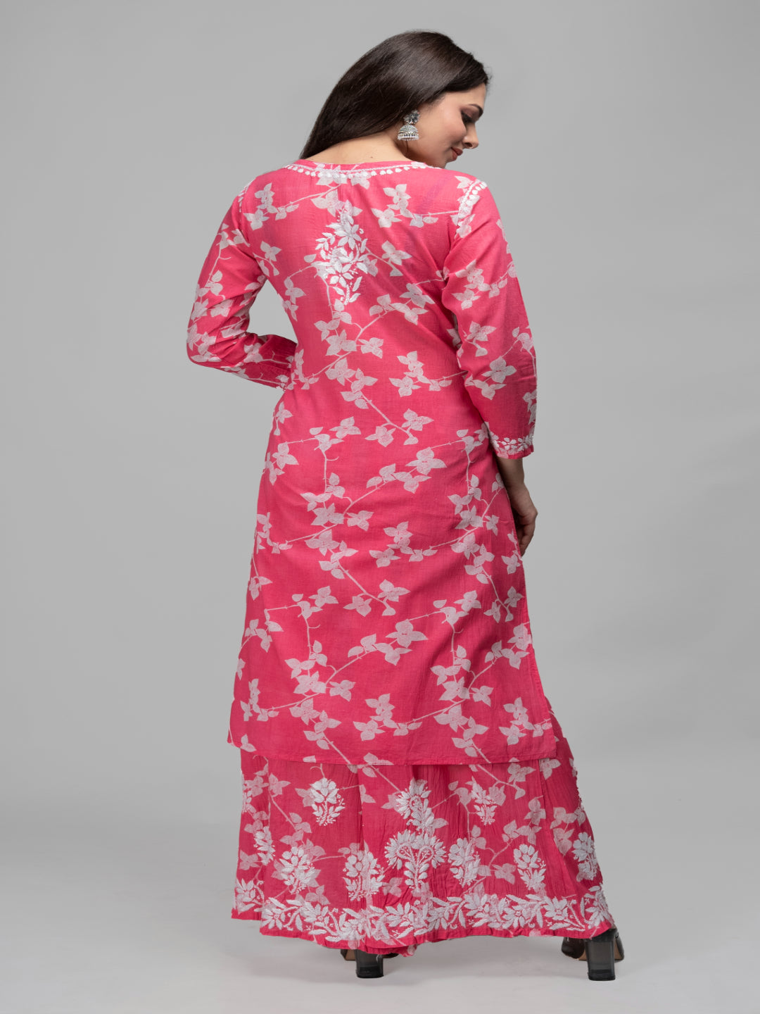 Saadgi chikankari handembroidered mulmul cotton Pink set with palazzo