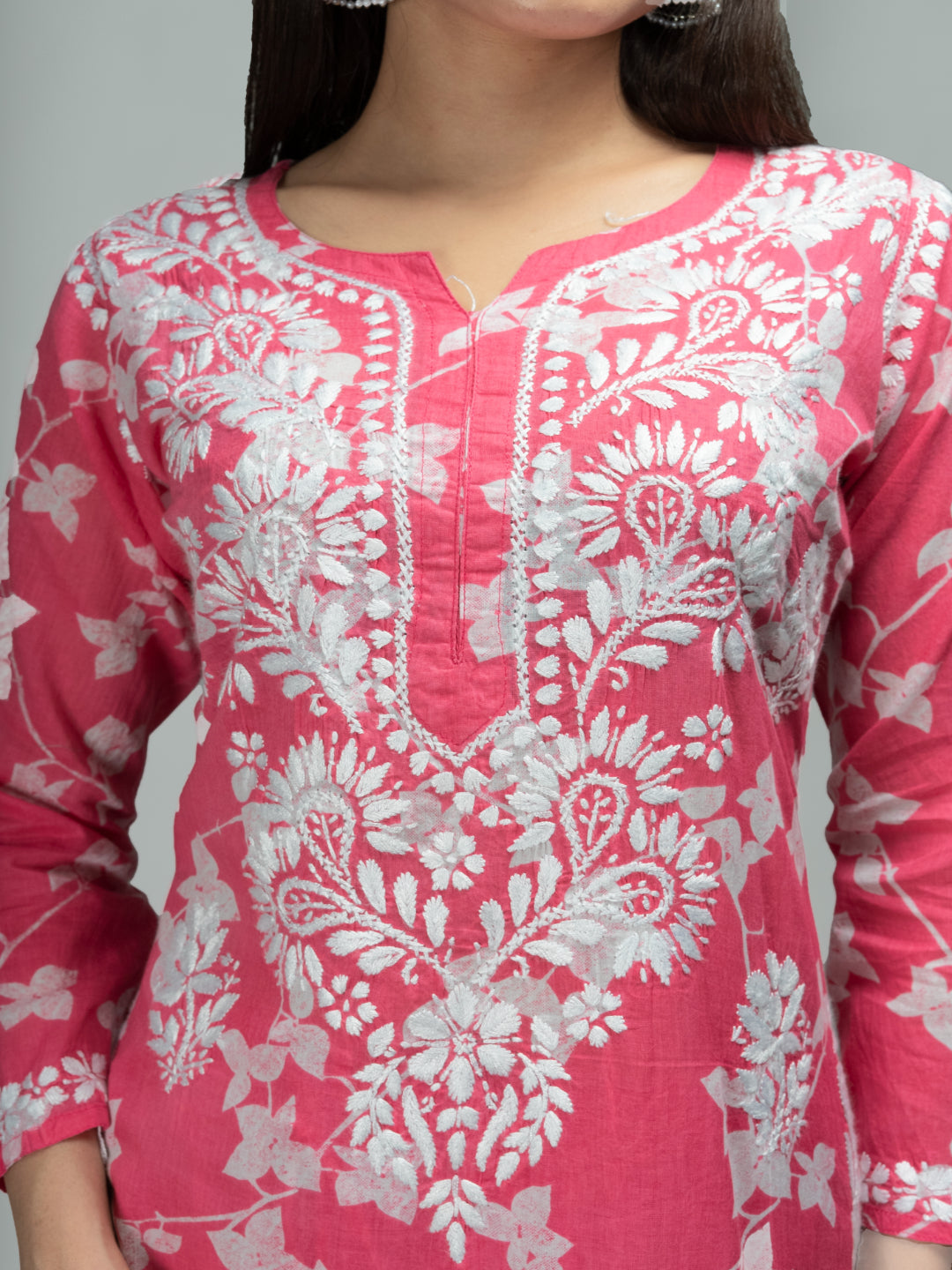 Saadgi chikankari handembroidered mulmul cotton Pink set with palazzo