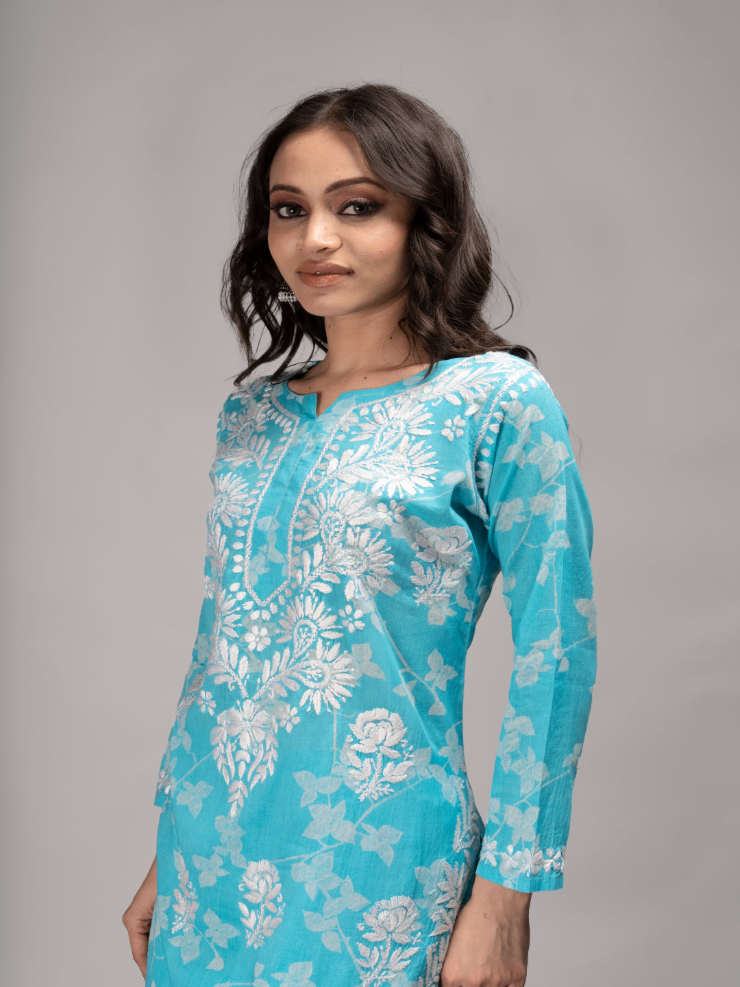 Saadgi chikankari handembroidered mulmul cotton Pink set with palazzo