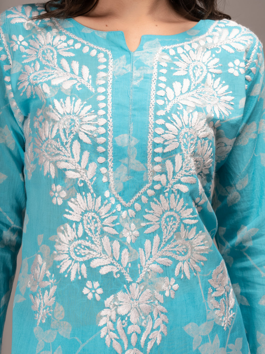 Saadgi chikankari handembroidered mulmul cotton Pink set with palazzo