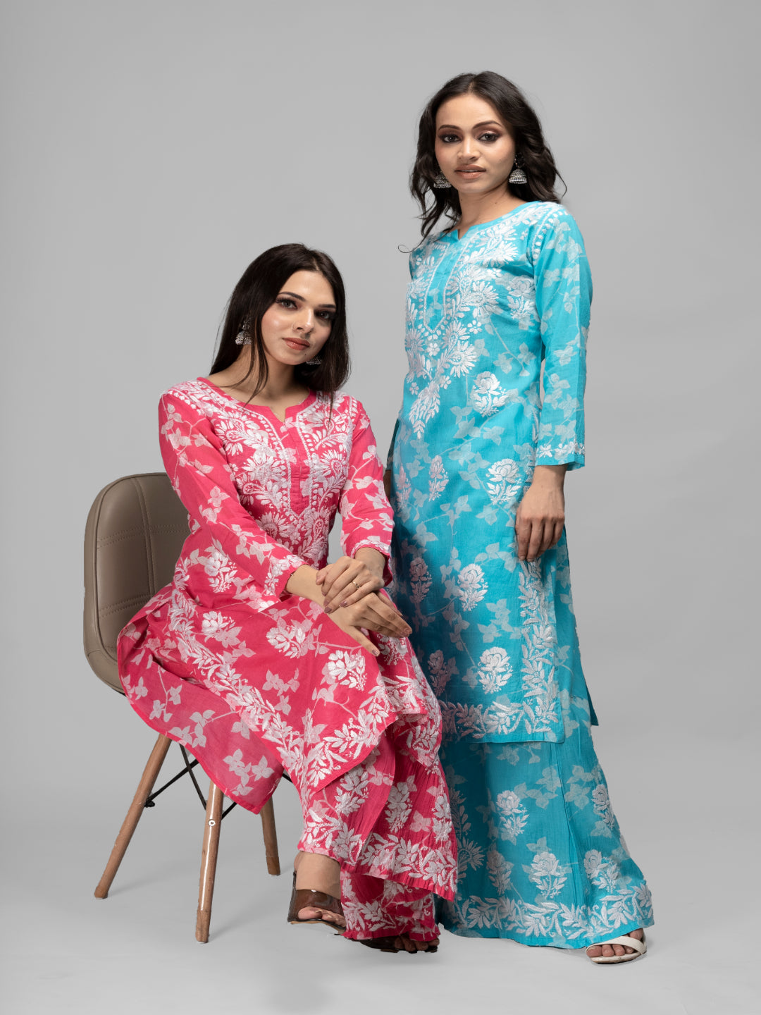 Saadgi chikankari handembroidered mulmul cotton Pink set with palazzo