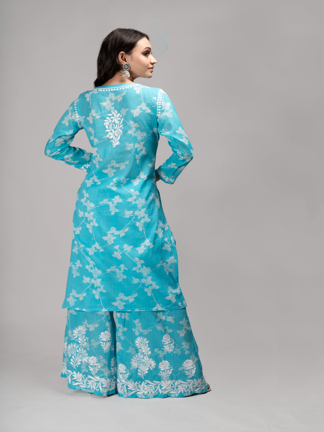 Saadgi chikankari handembroidered mulmul cotton Pink set with palazzo