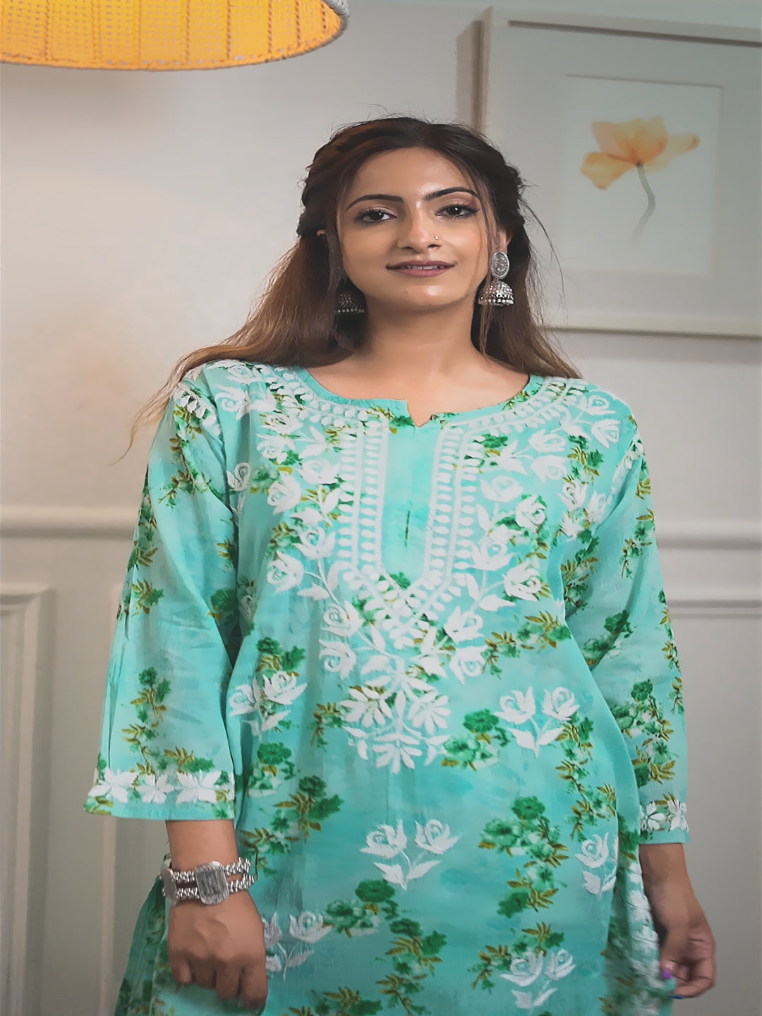 Saadgi chikankari handembroidered mulmul cotton baby pink set with palazzo