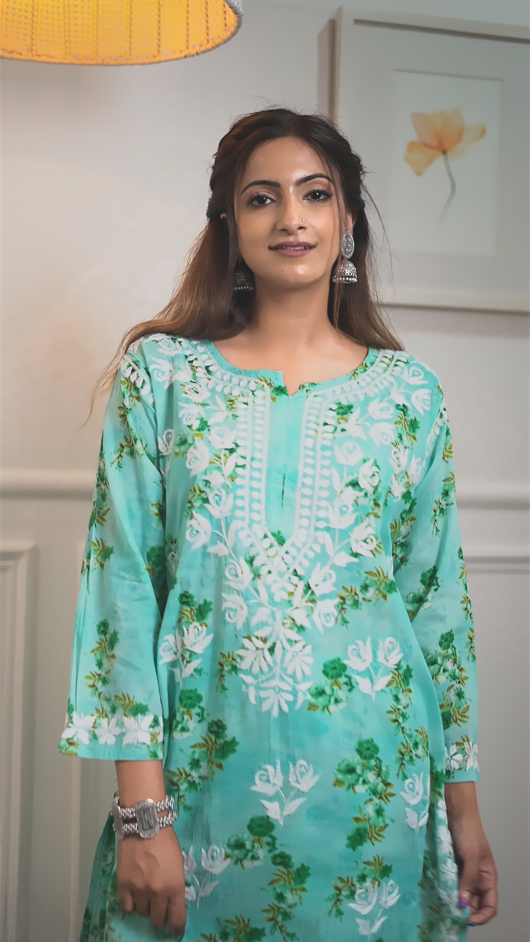 Saadgi chikankari handembroidered mulmul cotton baby pink set with palazzo