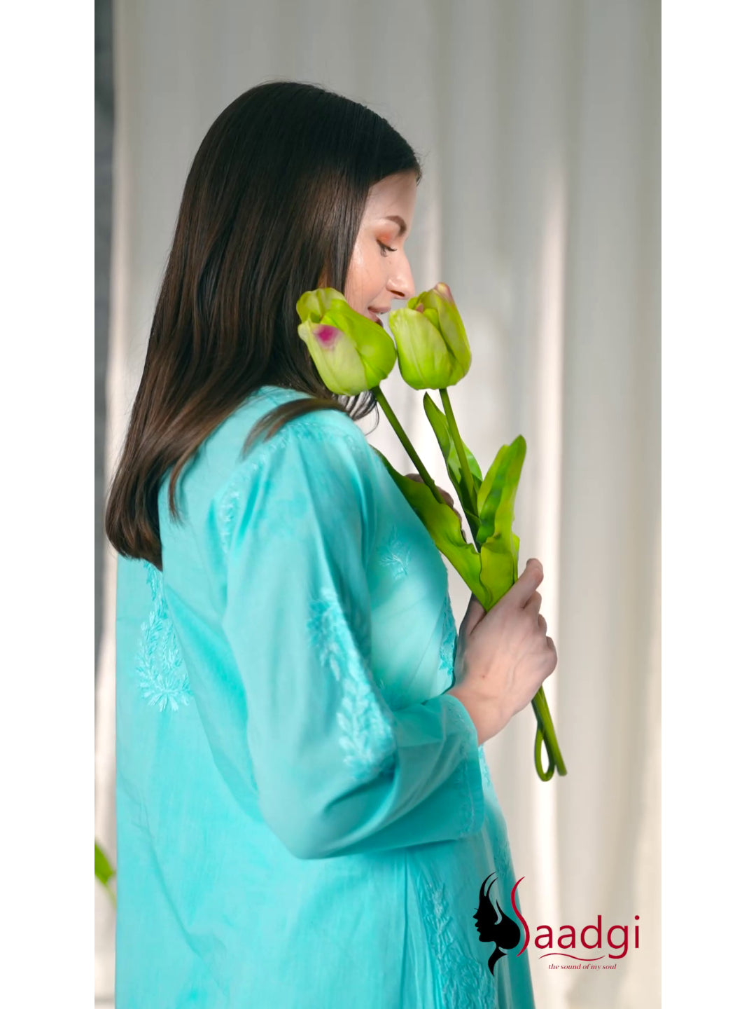 Saadgi chikankari  Aqua blue kurti set with palazzo