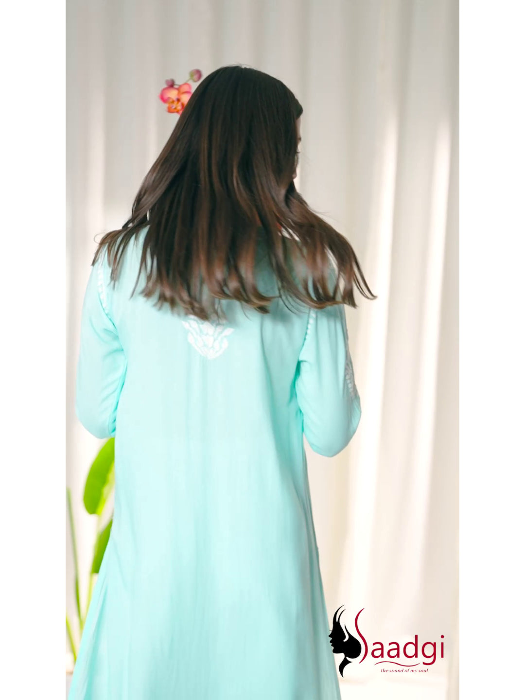 Saadgi hand embroidered chikankari sky blue modal kurti set with palazzo