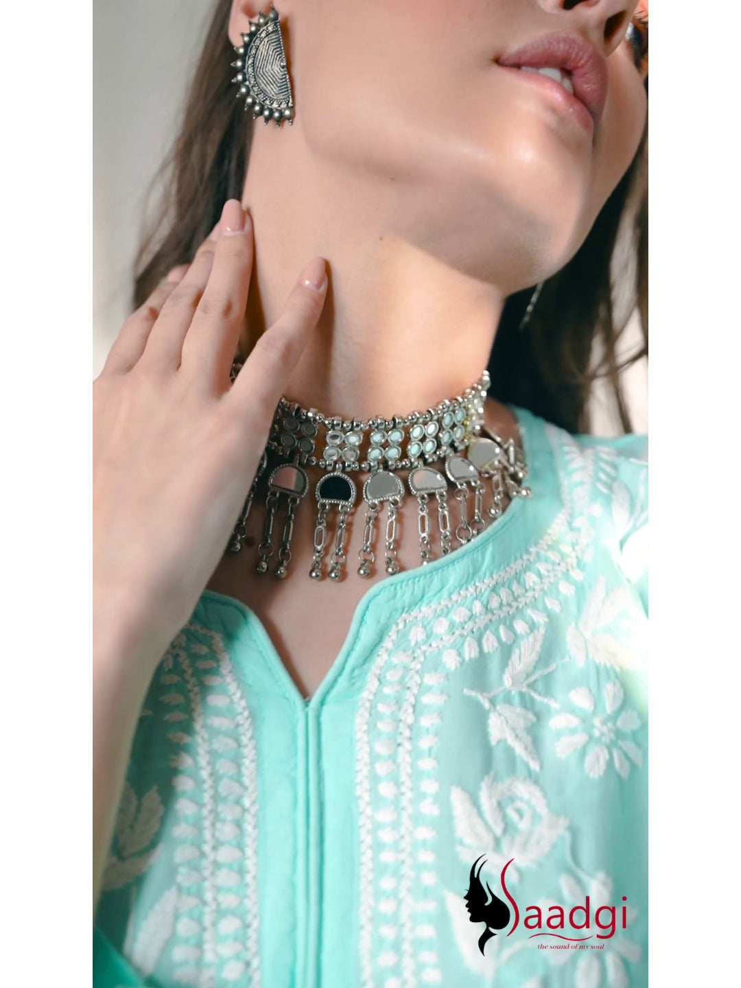 Saadgi hand embroidered chikankari sky blue modal kurti set with palazzo