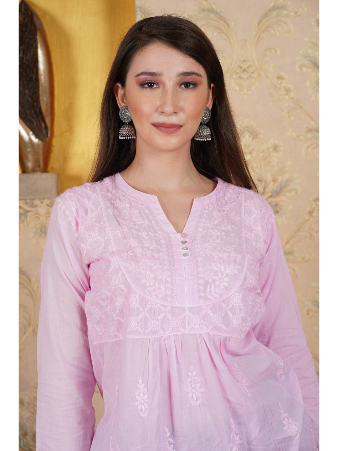 Saadgi hand embroidered chikankari Light pink cotton kurti/top