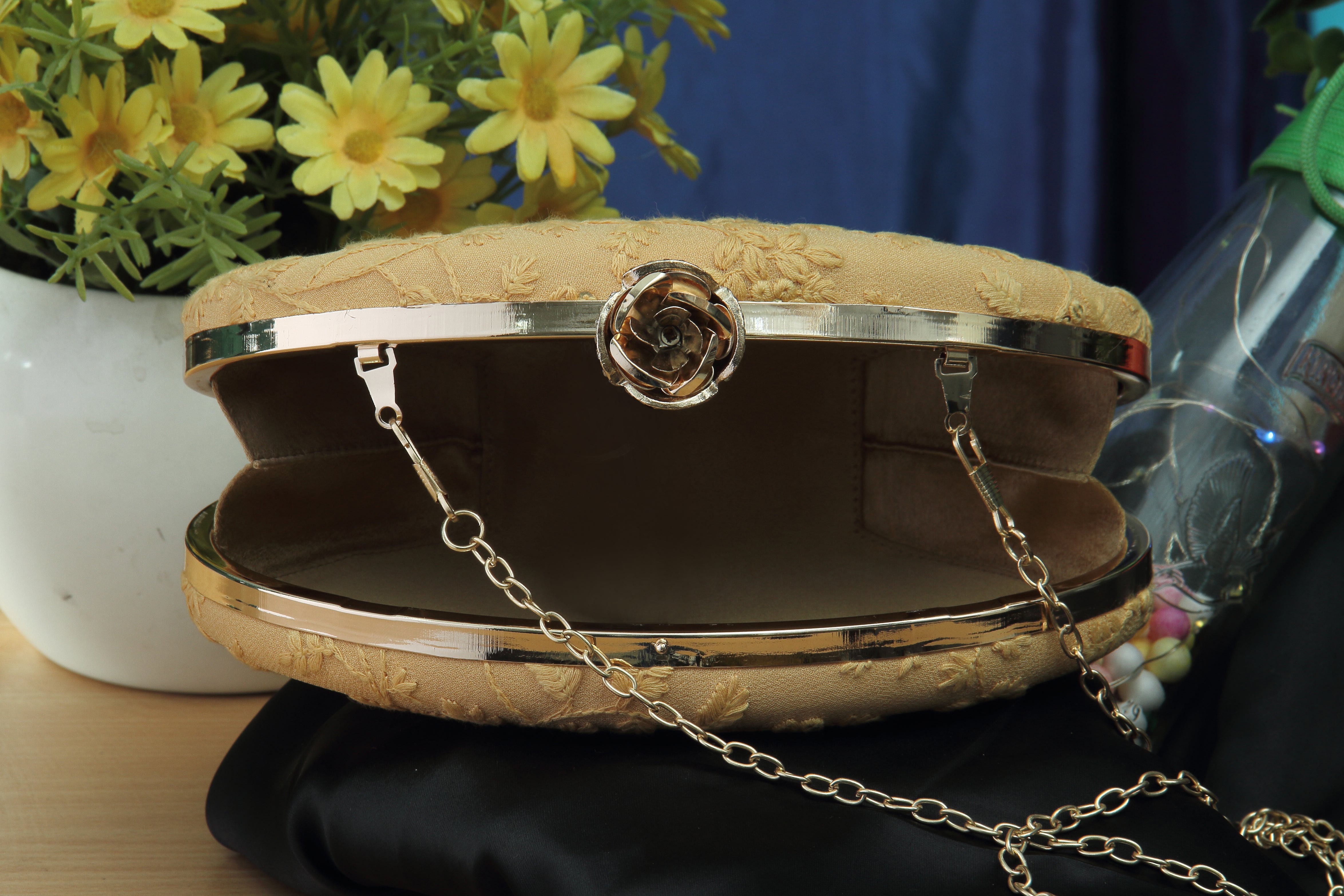 Saadgi embroidered ivory designer clutch bag with sling