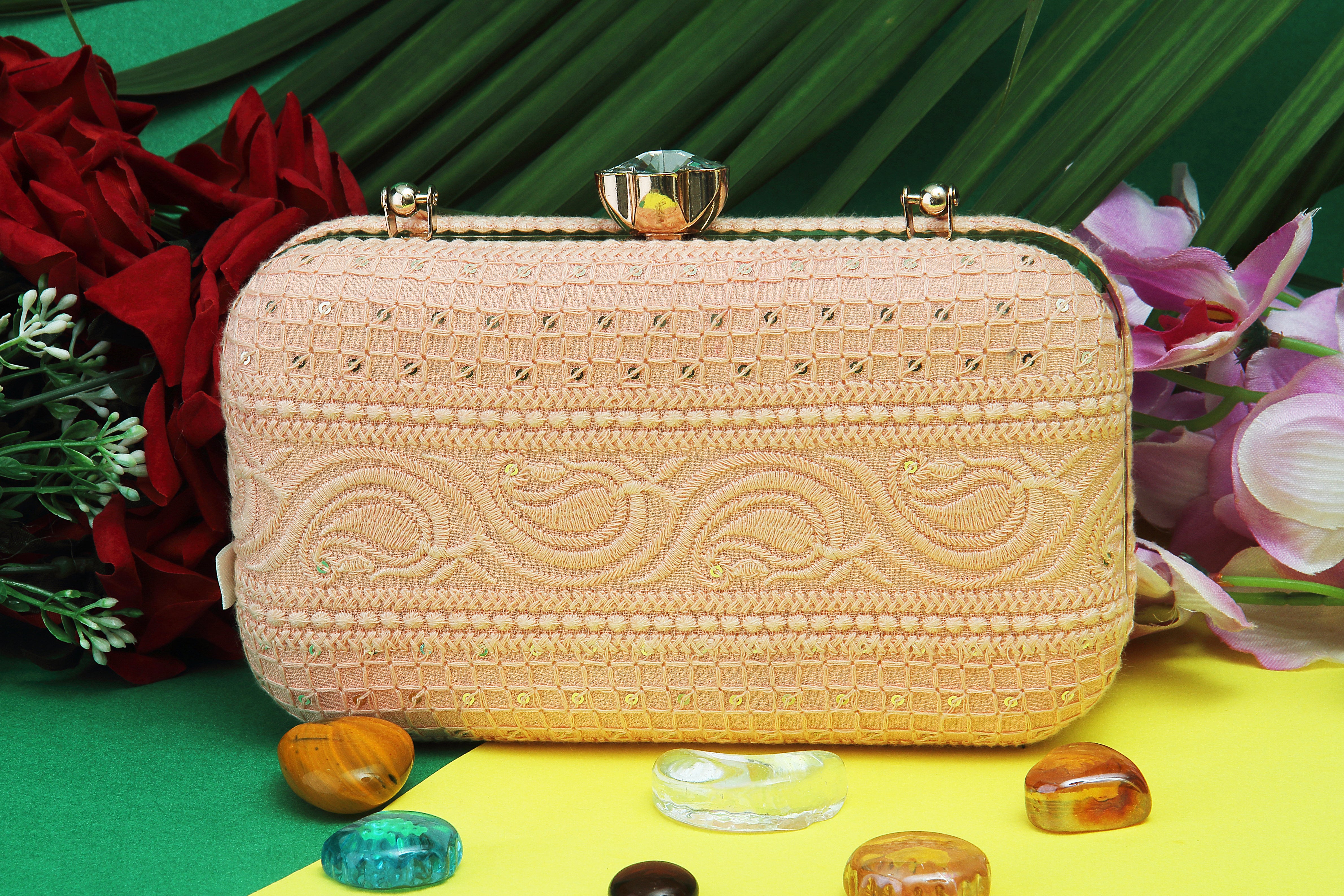 Saadgi embroidered designer sea green Clutch with Sling