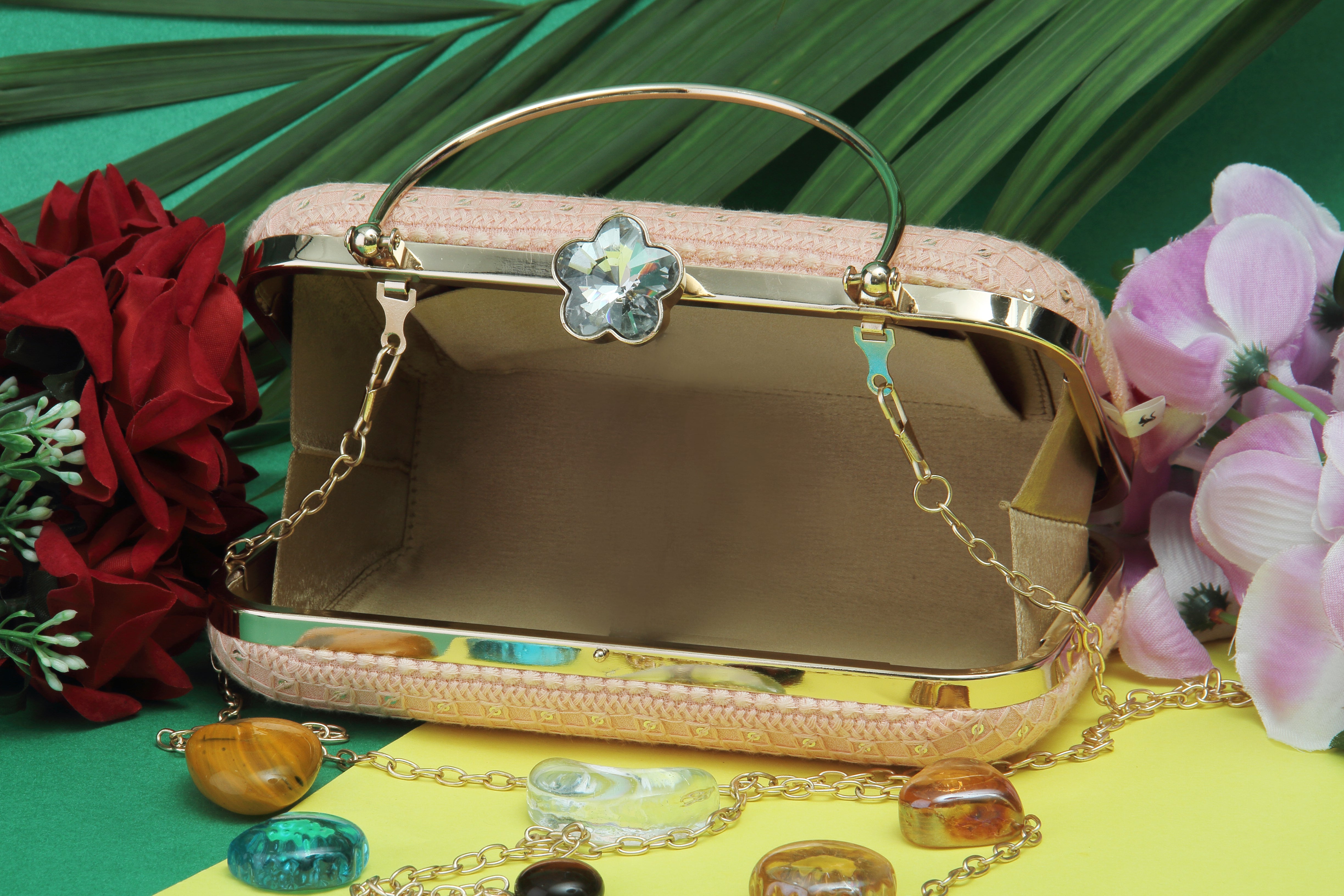 Saadgi embroidered designer sea green Clutch with Sling