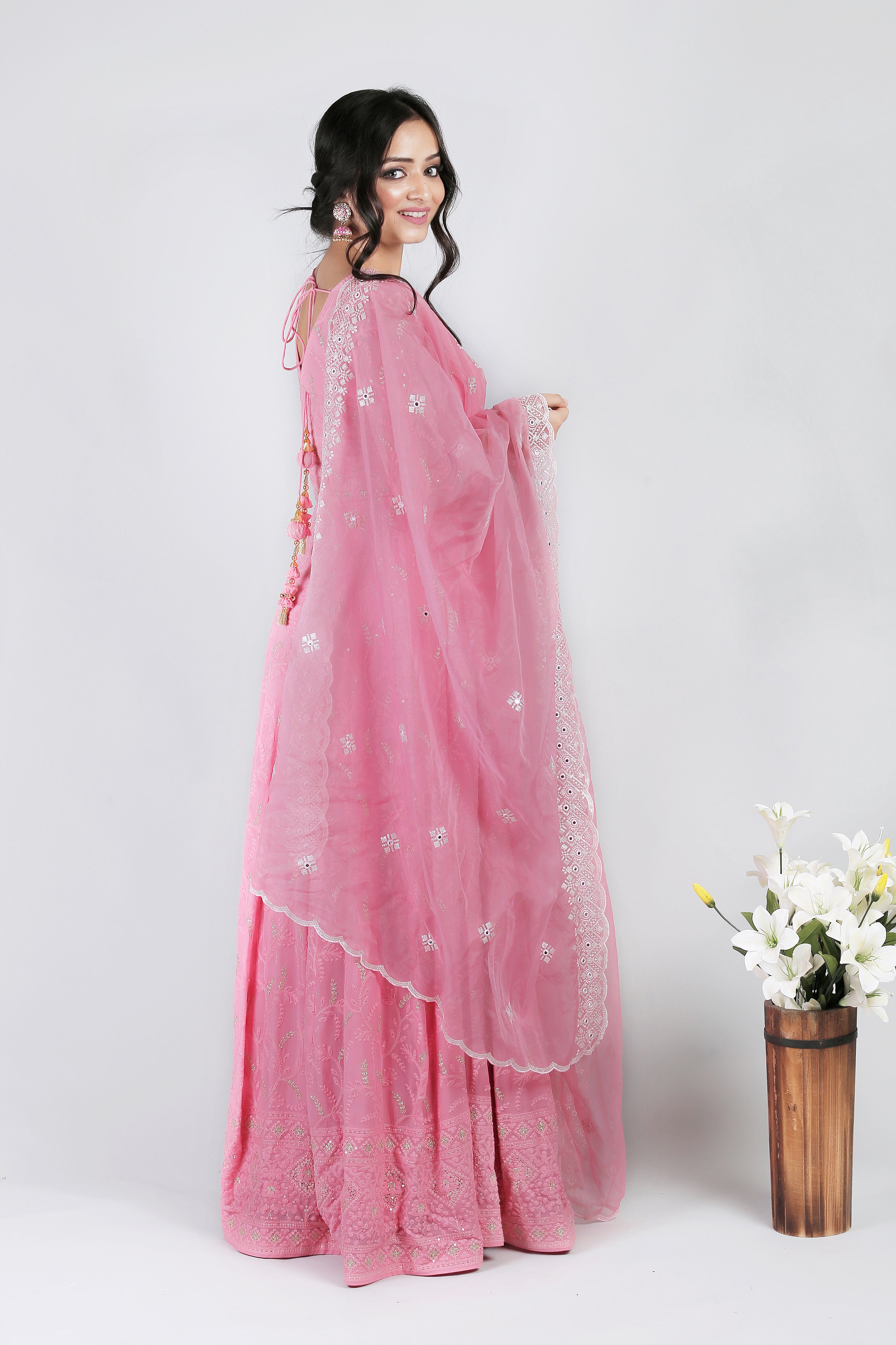 Saadgi Pure Georgette Chikankari with Sequin & Zari work Stitched Anarkali with pure crape lining and dupatta, chicken, chikan kurti, chikan suit, chikankari kurta for women, chikankari kurta, chikankari kurta set, chikankari short kurti, chikankari suit set, gharara, chikankari suits, hand crafted, lakhnavi kurti, lucknowi chikankari kurti, lucknowi kurti, lucknowi chikankari saree