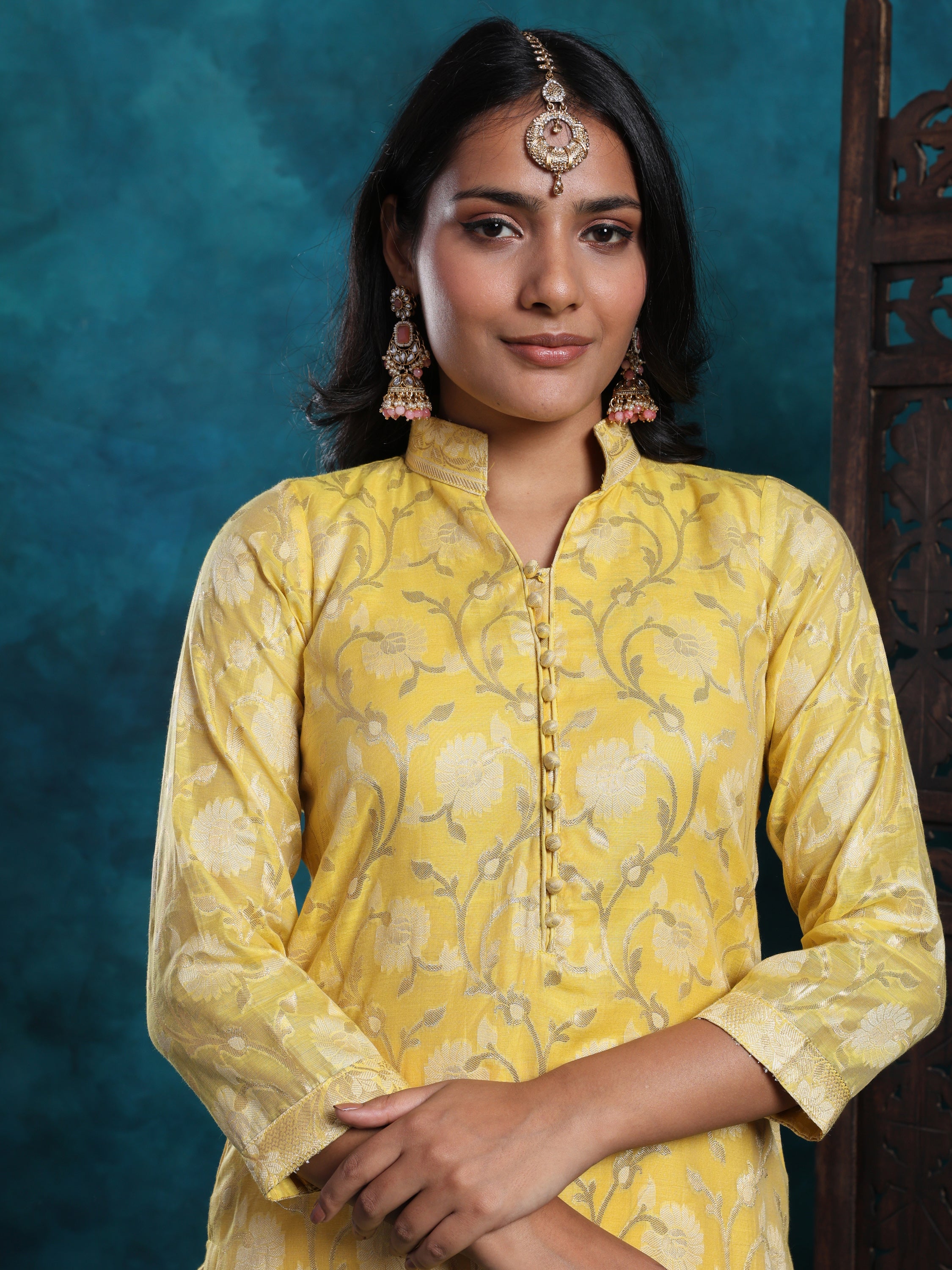 Yellow Gold Banarasi Zari Work Suit