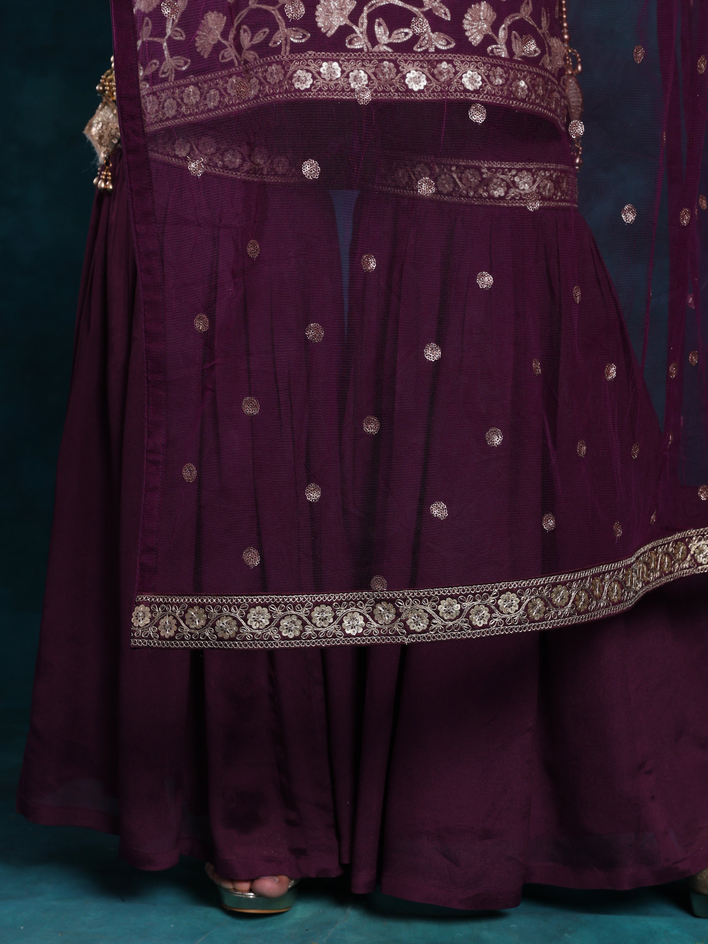 Sea Green Embroidered Sequin Gharara Set