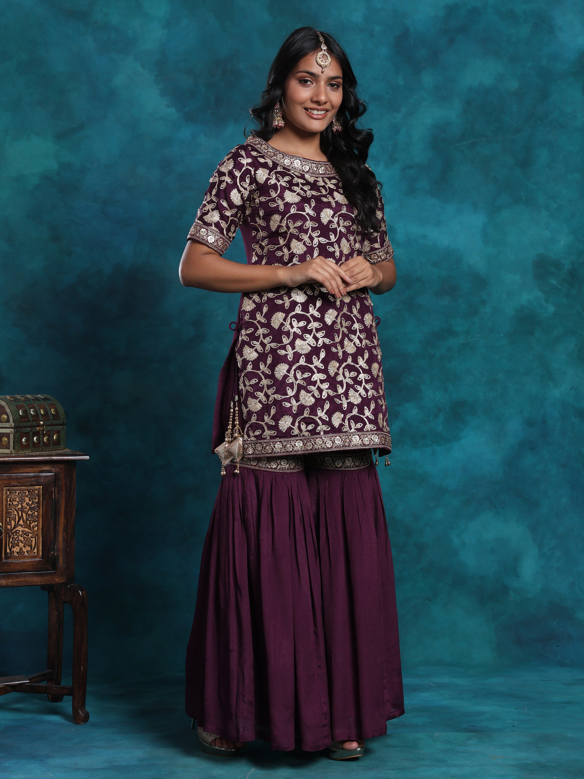 Sea Green Embroidered Sequin Gharara Set