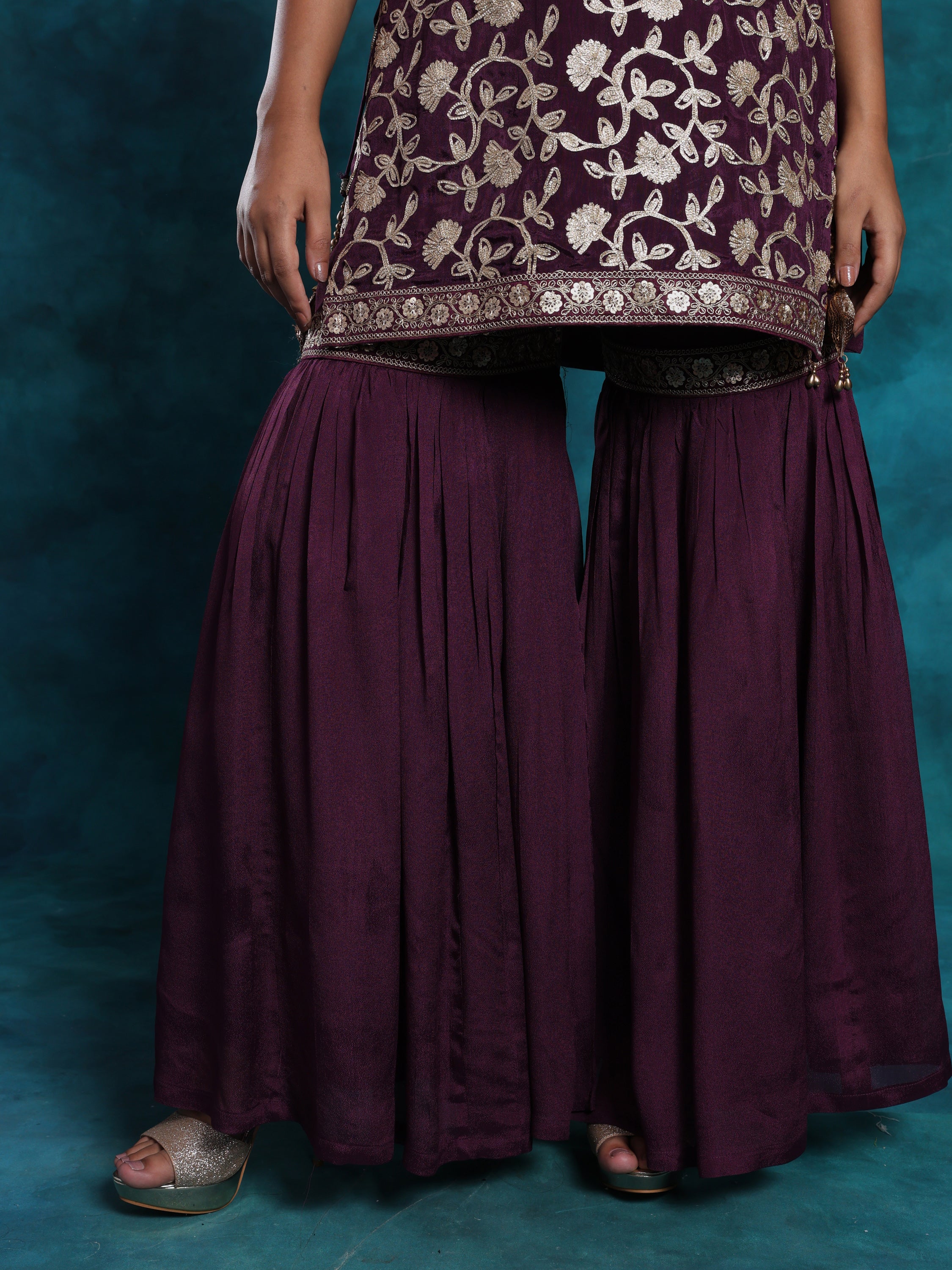 Sea Green Embroidered Sequin Gharara Set