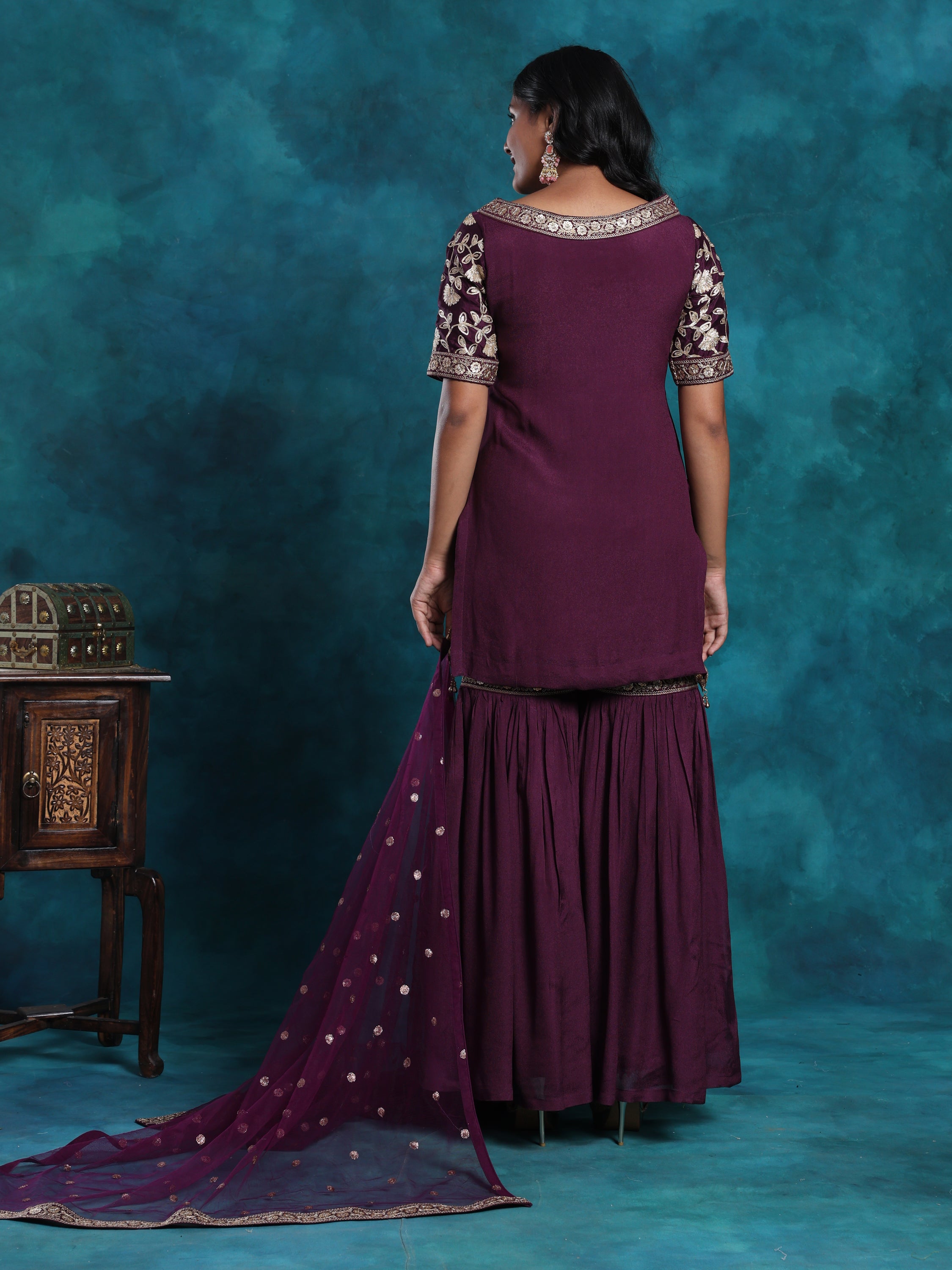 Sea Green Embroidered Sequin Gharara Set