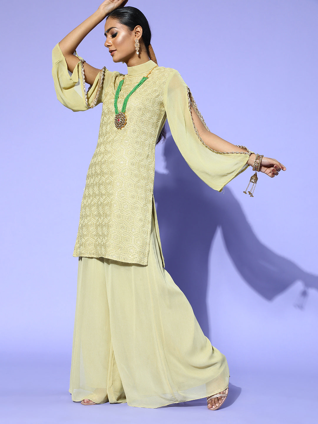 Saadgi embroidered olive premium suit set with dupatta(set of 3)