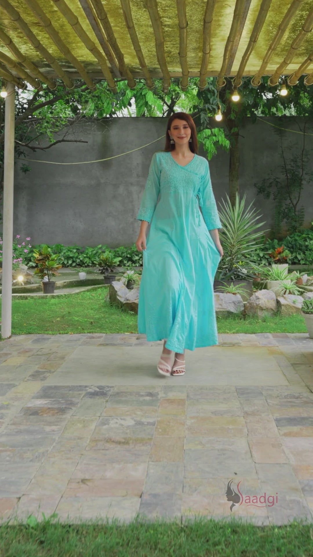 Saadgi chikankari handembroidered pure cotton  pink anarkali with pants-Option of only kurta also available