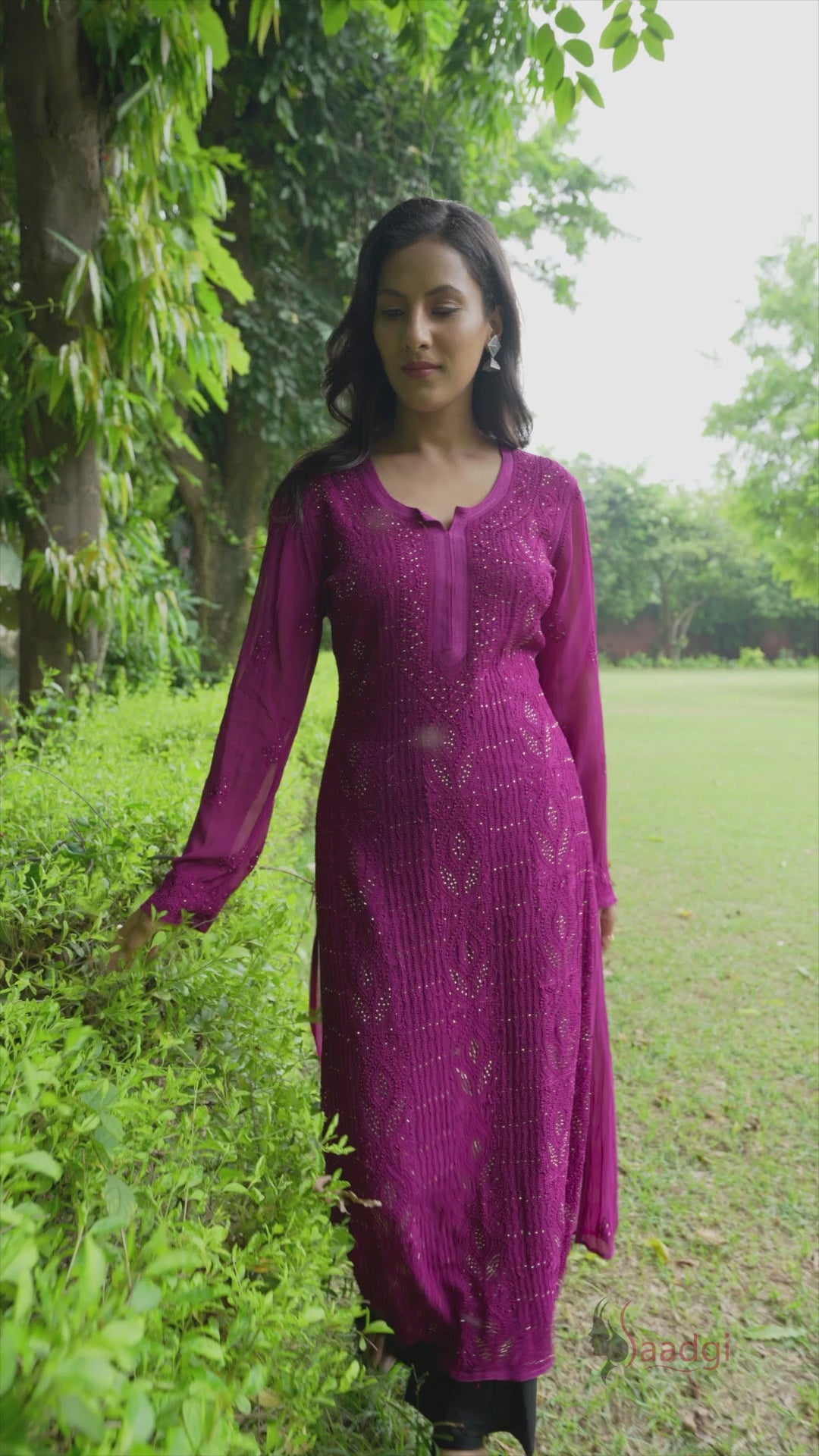 Saadgi hand embroidered chikankari burgundy Mukaish kurta