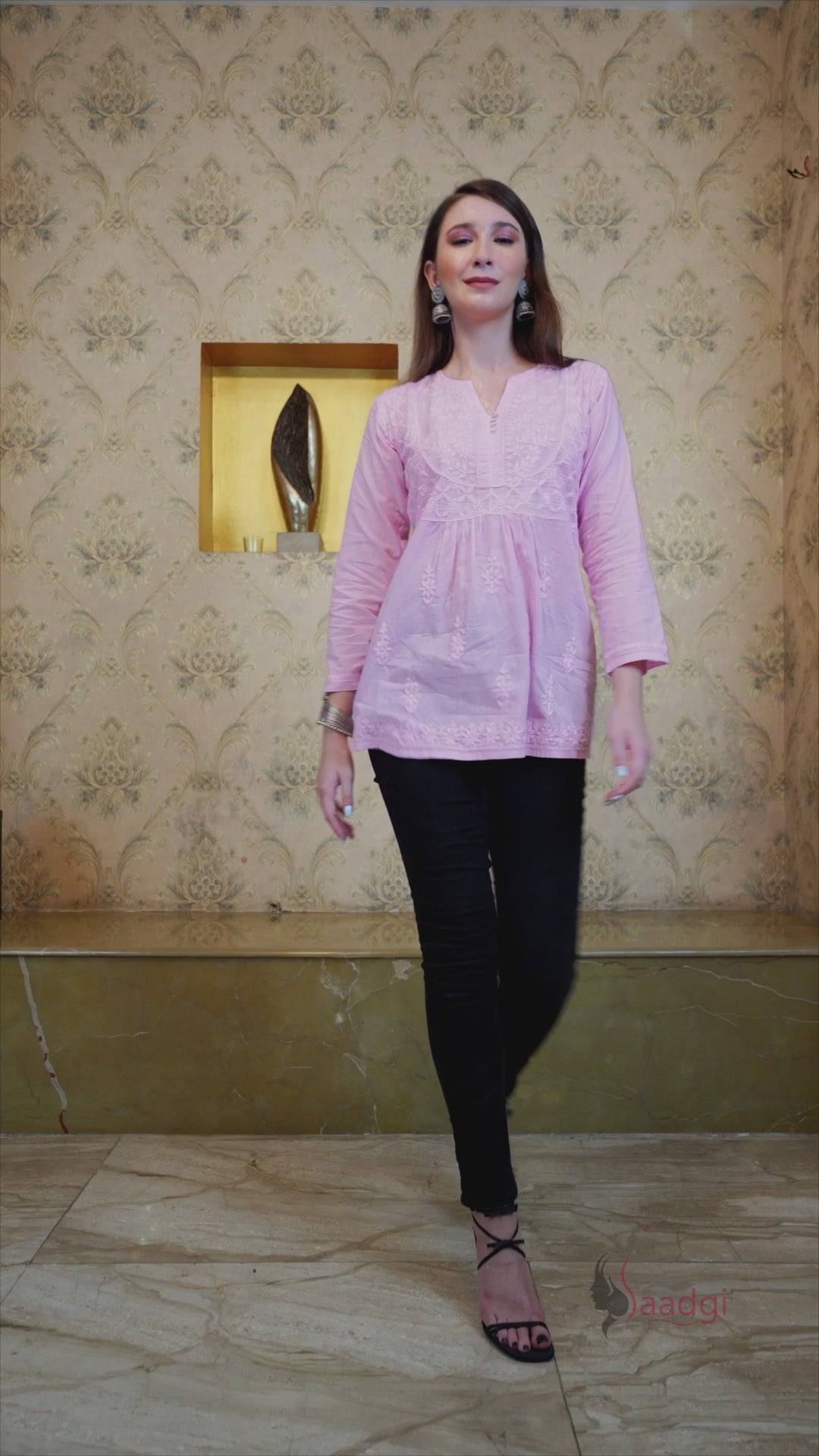 Saadgi hand embroidered chikankari Light pink cotton kurti/top